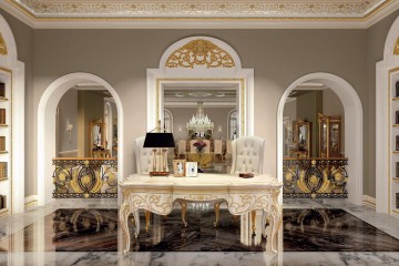 Классический белый кабинет с позолоченной резьбой - bkk/667