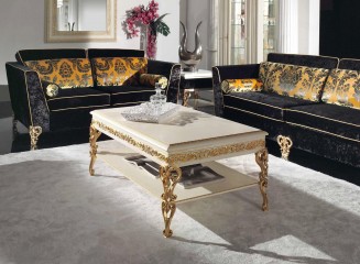 Белый стол на ажурных позолоченных ножках с полкой-проногой - bkk/492