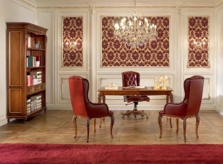 Гарнитур для кабинета из массива с красными кожаными креслами - bkk/670