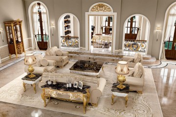 Белая консоль с позолотой и мраморной столешницей - bkk/097