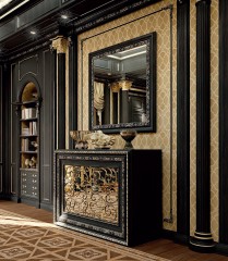 Зеркало в черной раме с серебристой резьбой - bkk/068