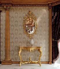 Резная позолоченная консоль с бежевой мраморной столешницей - bkk/031