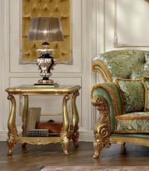 Стеклянный столик с полкой на резном позолоченном каркасе - bkk/504