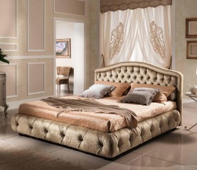 Кровать в каретной стяжке с фигурным мягким изголовьем - esp/129