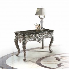 Черная мраморная консоль на резном серебристом основании - ezb/324