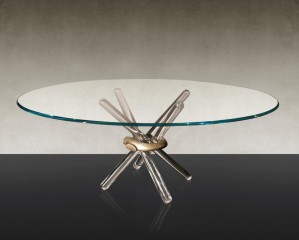 Стеклянный стол на 4 перекрещенных ножках из тонированного стекла - rfa/168