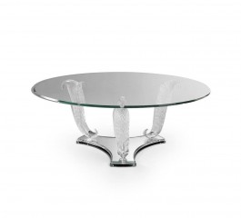 Круглый стол на фигурных хрустальных ножках с зеркальным основанием - rfa/108