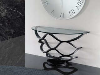 Полукруглая стеклянная консоль на ажурном черном подстолье - rfa/192