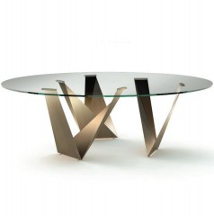 Стеклянный стол на 3 бронзовых V-образных опорах - rfa/213