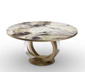 Мраморный круглый стол на бежевом основании из 2 перекрещенных колец - rfa/063