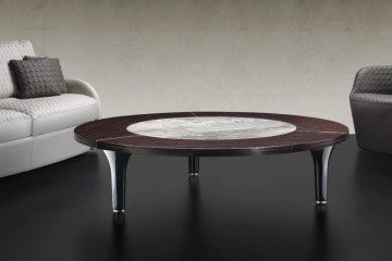 Круглый коричневый стол с мраморной вставкой - rfa/156