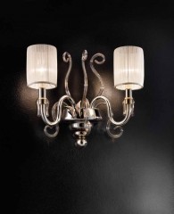 Двойное стеклянное бра со светлыми текстильными абажурами - scd/017