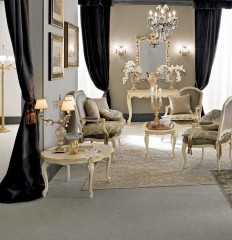 Круглый стол цвета слоновой кости с позолоченной отделкой - mdg/0968