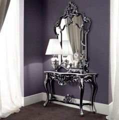 Черная консоль с рельефной серебристой резьбой - mdg/0570