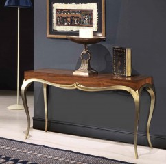 Ореховая консоль на позолоченном подстолье - mdg/0644