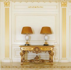 Консоль с мраморной столешницей цвета мокко на позолоченном резном подстолье - ezb/177