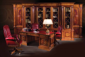 Кабинет из орехового массива с красными акцентами - ezb/027