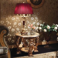 Массивный резной столик со стеклянной вставкой на столешнице - ezb/521