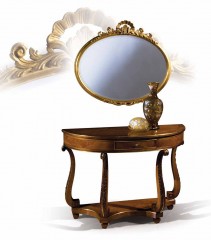 Темно-ореховая полукруглая консоль с ящиком на резных изогнутых ножках - ezb/584