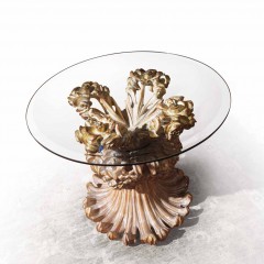 Круглый стеклянный столик на массивном резном подстолье - ezb/509