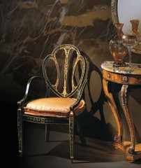 Черный стул с резной открытой спинкой и персиковым сиденьем - ezb/691