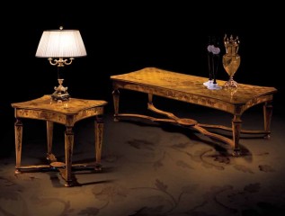 Глянцевый ореховый стол с шахматной и цветочной интарсией - ezb/597