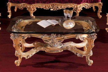 Тонированный стеклянный стол на резном позолоченном подстолье - ezb/573