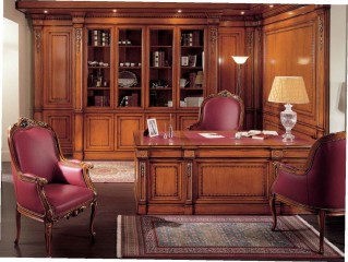 Угловой ореховый кабинет с темно-розовыми акцентами - ezb/057