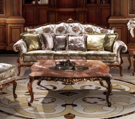 Коричневый мраморный столик на резном подстолье с позолотой - ezb/604