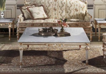 Мраморный белый столик на резном подстолье с цветами - ezb/693