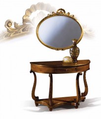 Овальное зеркало в позолоченной раме с резным топом - ezb/708