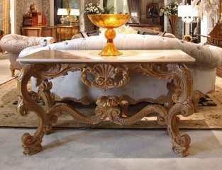 Консоль с белой мраморной столешницей на резном патинированном подстолье - ezb/297