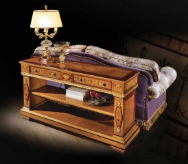 Придиванная ореховая консоль с 2 ящиками и полкой - ezb/490