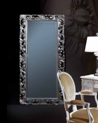 Прямоугольное напольное зеркало в резной серебристой раме - ezb/690