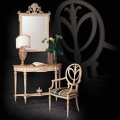 Резная полукруглая консоль цвета слоновой кости с мраморной столешницей - ezb/586