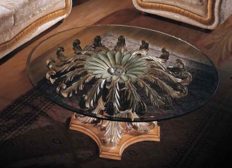 Круглый стеклянный столик на резном подстолье с цветком - ezb/423