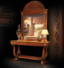 Ореховая консоль с золотистой столешницей и 2 ящиками - ezb/411