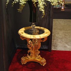 Резной круглый позолоченный столик со стеклянной вставкой - ezb/479