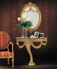 Позолоченная полукруглая консоль с мраморной столешницей и цветочными гирляндами - ezb/538