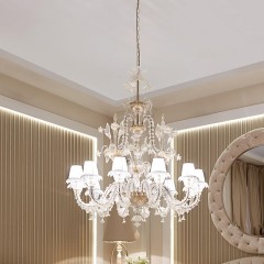 Стеклянная люстра с цветами и белыми абажурами - dlf/346