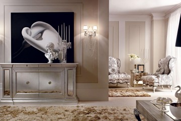 Серебристый двухдверный буфет с зеркальной отделкой - dlf/110