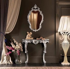 Настенное зеркало в фигурной резной серебристой раме - mdg/0824