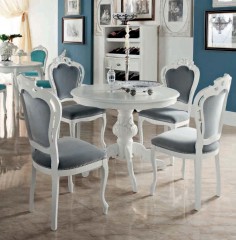 Серый стул на белом каркасе с ажурным резным обрамлением на спинке - mdg/1061