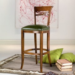 Стул орехового оттенка с зеленым кожаным сиденьем - mdg/1088