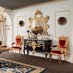 Квадратное зеркало с фацетом в ажурной резной позолоченной раме - mdg/0144