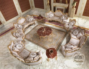 Большая светлая гостиная с коричневыми мраморными столами - mdg/1253