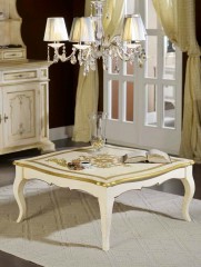Квадратный белый стол с позолоченной отделкой - mdg/1000