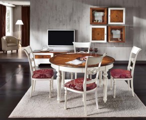 Белый стол с круглой декорированной столешницей орехового оттенка - mdg/0495