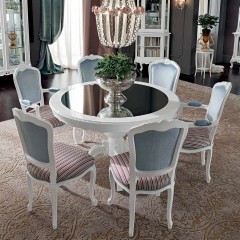 Стул на белом каркасе с голубой спинкой и полосатым сиденьем - mdg/0946