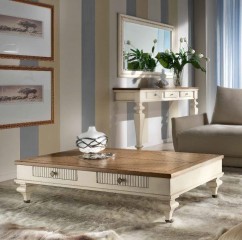 Пристенная белая консоль с 3 ящиками и ореховой столешницей - mdg/0833